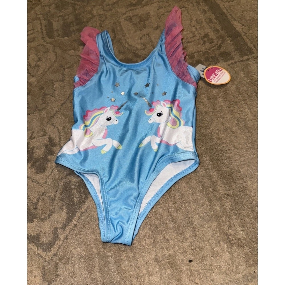 Kinnly Baby Girl‎ Toddler Blue Unicorn Swimsuit Size 24 Months 24M UPF 40 New